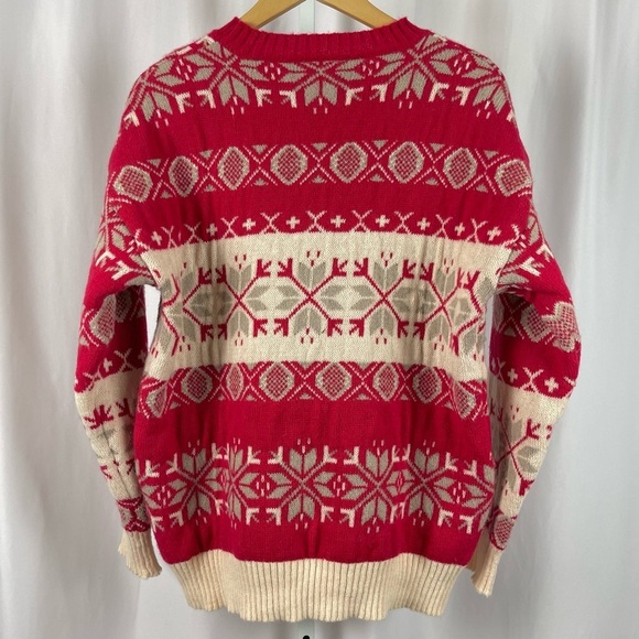 Holiday Large Oversized Snowflake Knit Crewneck Sweater Soft Pullover Ribbed - Picture 2 of 7